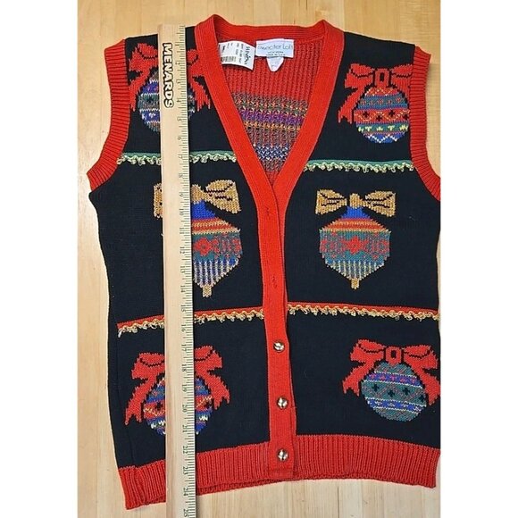 FLAW NWT VTG Sweater Loft Ugly Christmas Vest Dead Stock Knit Golden Details - Picture 6 of 8